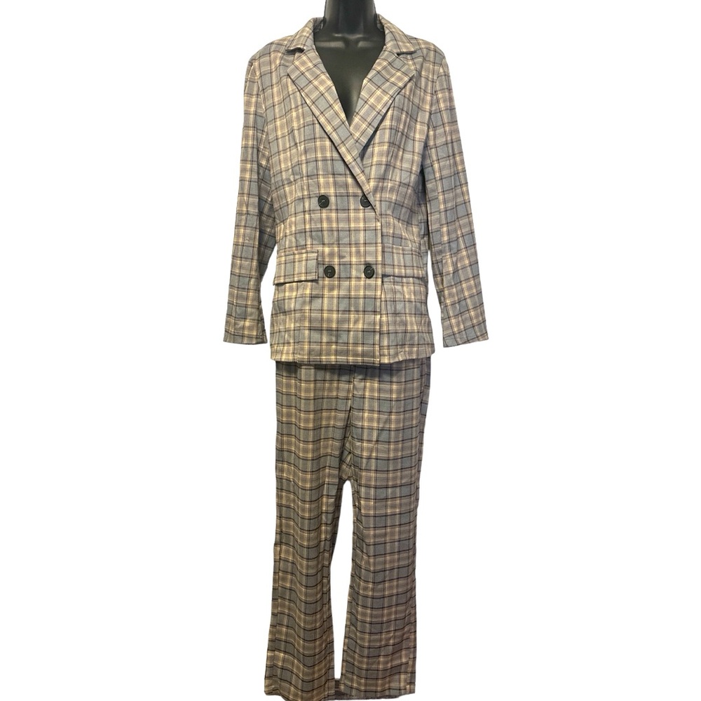 NEW Women’s Plaid Suit with Partial Elastic High Waist Pants